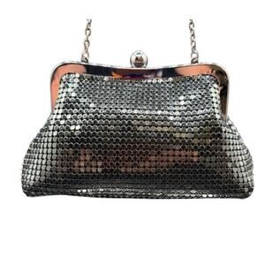 Jessica McClintock Black Mesh Evening Clutch Purse w/ Chain Shoulder Strap